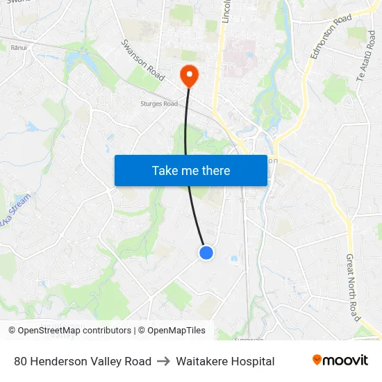 80 Henderson Valley Road to Waitakere Hospital map