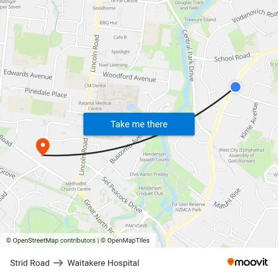 Strid Road to Waitakere Hospital map