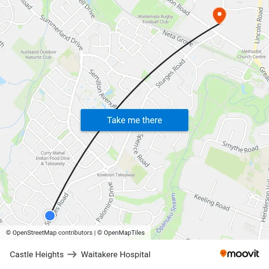Castle Heights to Waitakere Hospital map