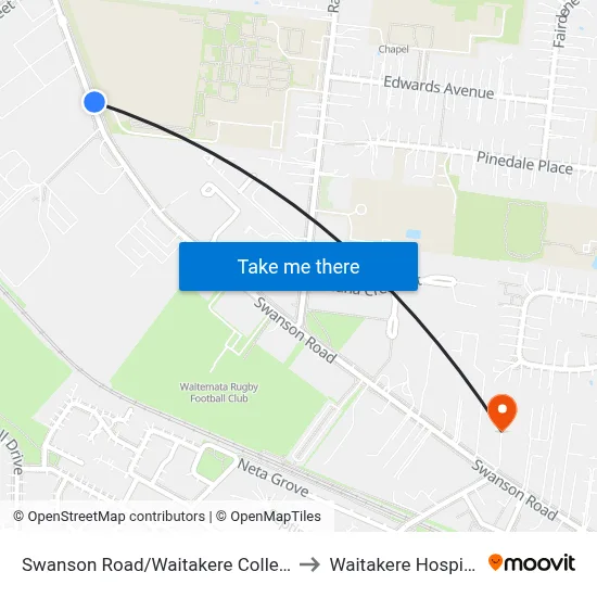Swanson Road/Waitakere College to Waitakere Hospital map