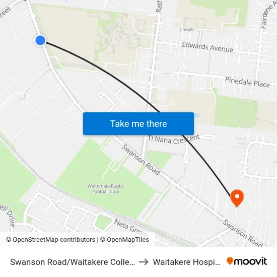 Swanson Road/Waitakere College to Waitakere Hospital map