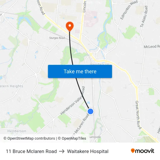 11 Bruce Mclaren Road to Waitakere Hospital map