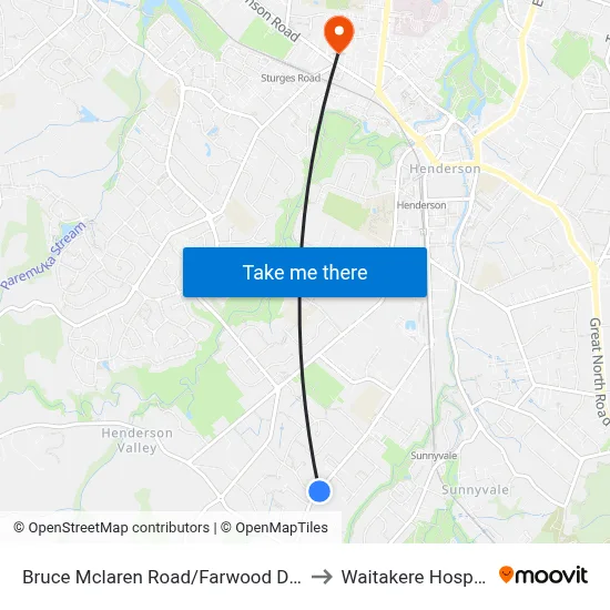 Bruce Mclaren Road/Farwood Drive to Waitakere Hospital map