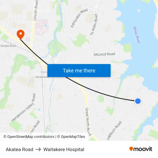 Akatea Road to Waitakere Hospital map