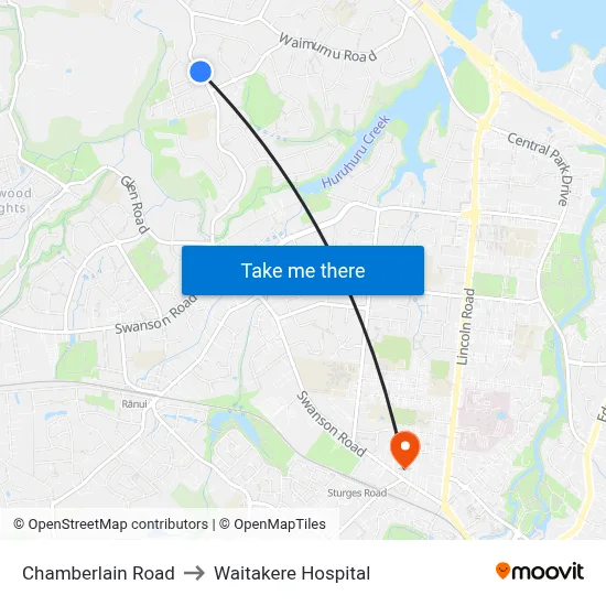Chamberlain Road to Waitakere Hospital map