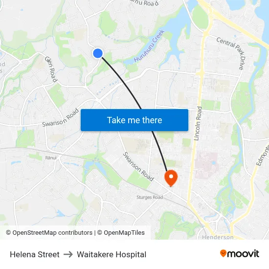 Helena Street to Waitakere Hospital map