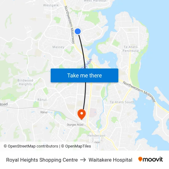 Royal Heights Shopping Centre to Waitakere Hospital map