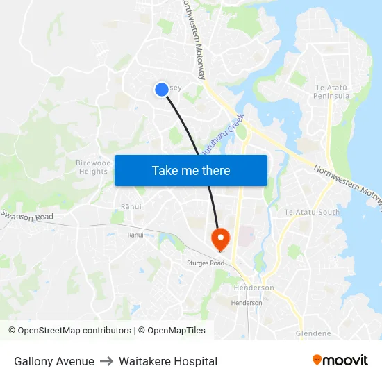 Gallony Avenue to Waitakere Hospital map