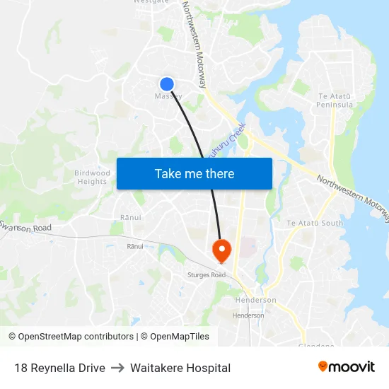 18 Reynella Drive to Waitakere Hospital map