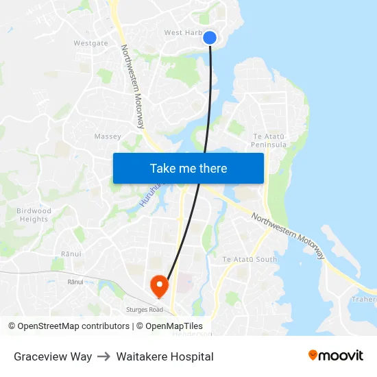Graceview Way to Waitakere Hospital map