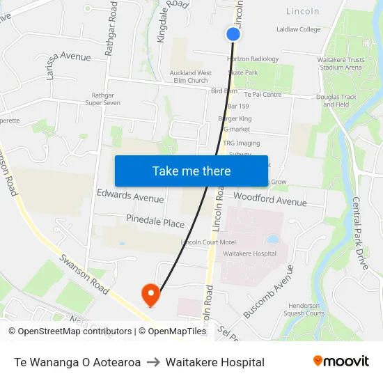 Te Wananga O Aotearoa to Waitakere Hospital map