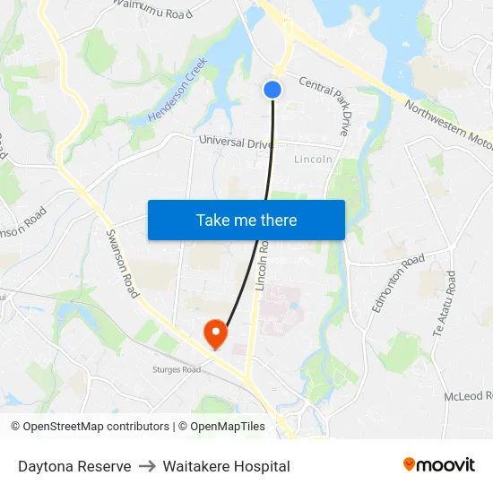 Daytona Reserve to Waitakere Hospital map
