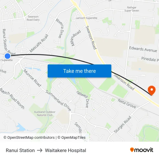 Ranui Station to Waitakere Hospital map