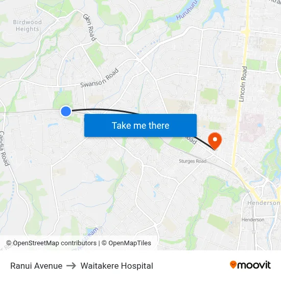 Ranui Avenue to Waitakere Hospital map