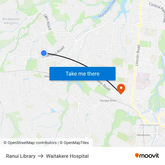 Ranui Library to Waitakere Hospital map