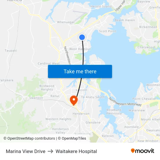 Marina View Drive to Waitakere Hospital map