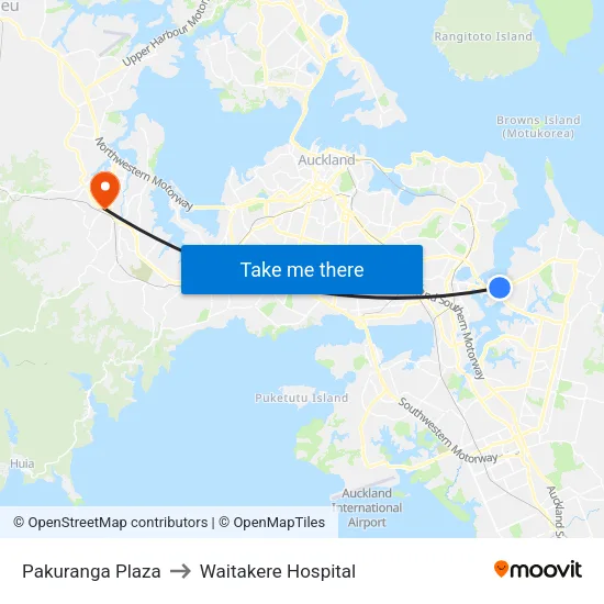 Pakuranga Plaza to Waitakere Hospital map