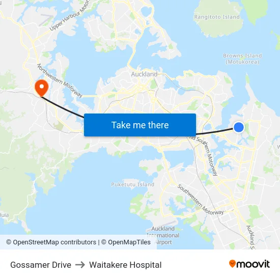 Gossamer Drive to Waitakere Hospital map