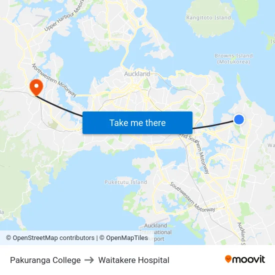 Pakuranga College to Waitakere Hospital map
