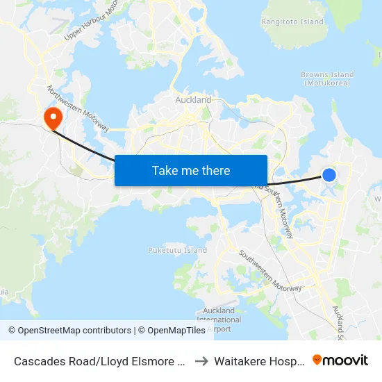Cascades Road/Lloyd Elsmore Park to Waitakere Hospital map