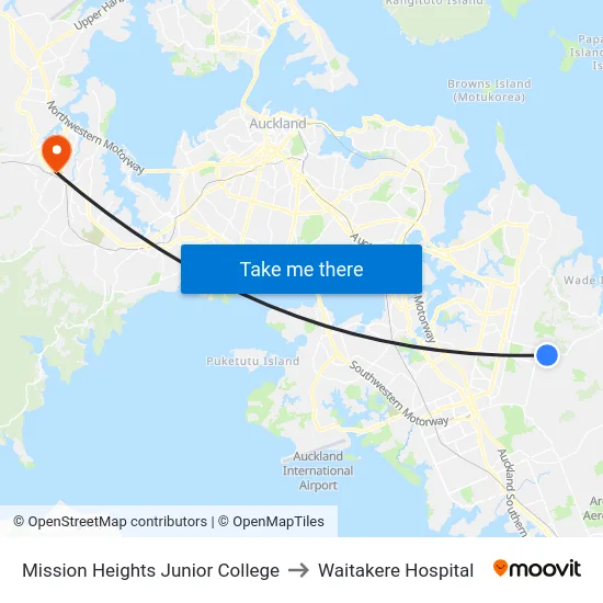 Mission Heights Junior College to Waitakere Hospital map