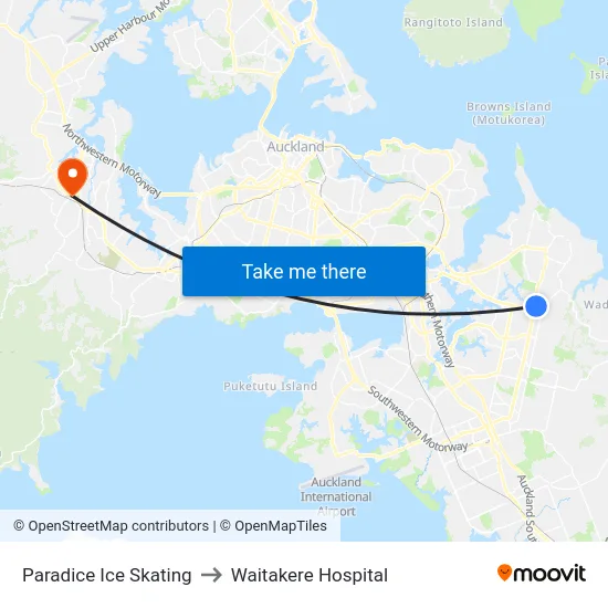 Paradice Ice Skating to Waitakere Hospital map
