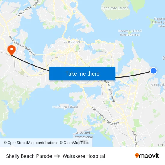Shelly Beach Parade to Waitakere Hospital map