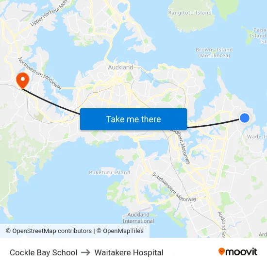 Cockle Bay School to Waitakere Hospital map