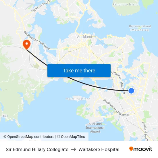 Sir Edmund Hillary Collegiate to Waitakere Hospital map