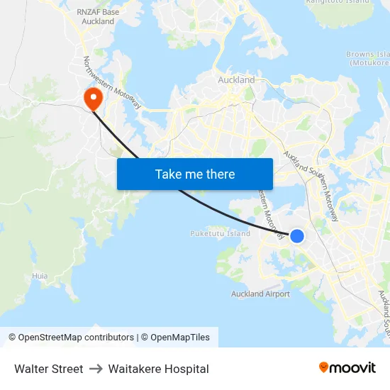 Walter Street to Waitakere Hospital map