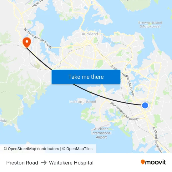 Preston Road to Waitakere Hospital map