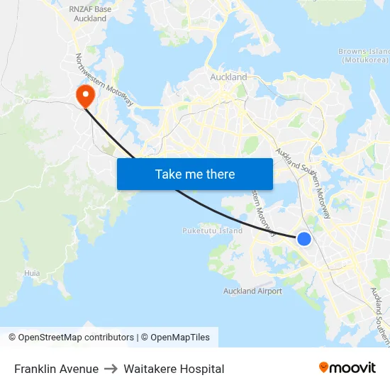Franklin Avenue to Waitakere Hospital map