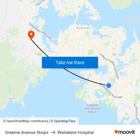 Graeme Avenue Shops to Waitakere Hospital map