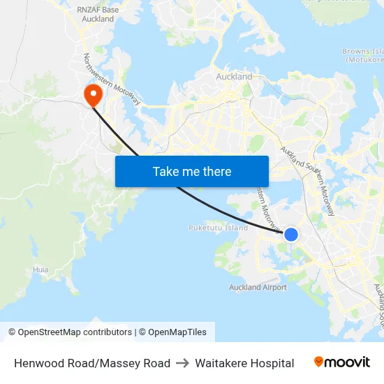 Henwood Road/Massey Road to Waitakere Hospital map