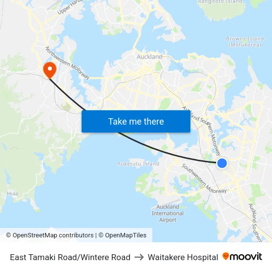 East Tamaki Road/Wintere Road to Waitakere Hospital map