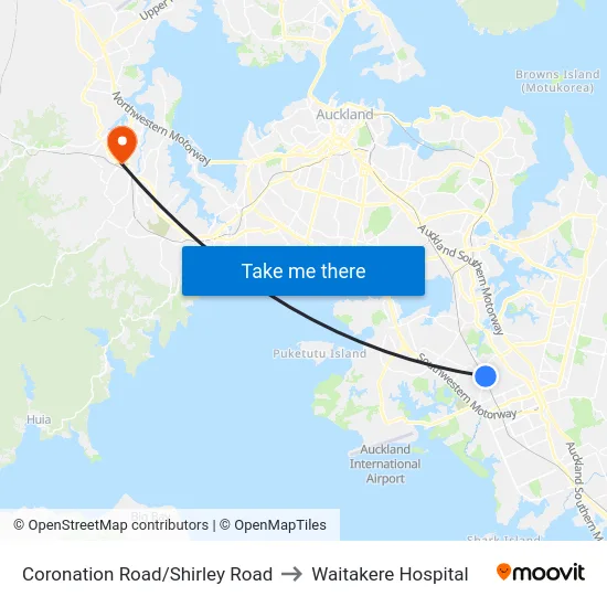 Coronation Road/Shirley Road to Waitakere Hospital map