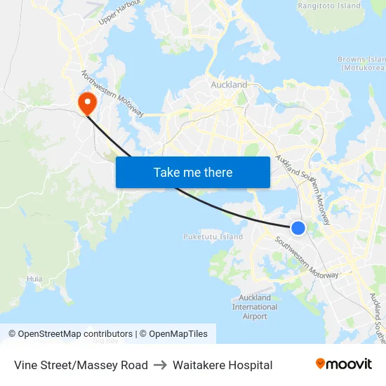 Vine Street/Massey Road to Waitakere Hospital map
