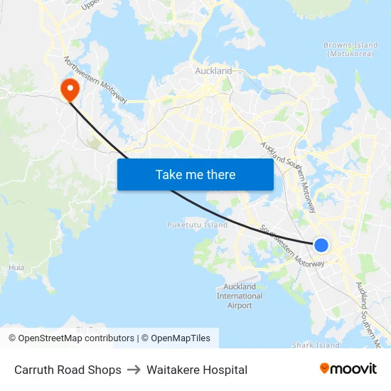 Carruth Road Shops to Waitakere Hospital map