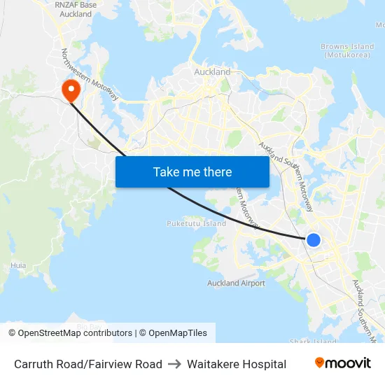 Carruth Road/Fairview Road to Waitakere Hospital map