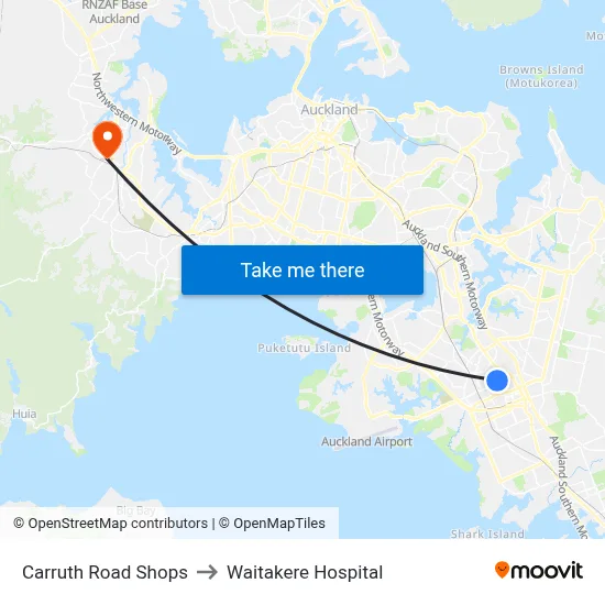 Carruth Road Shops to Waitakere Hospital map
