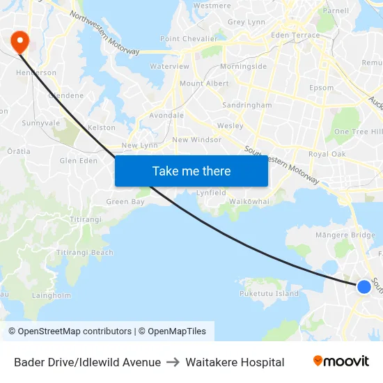 Bader Drive/Idlewild Avenue to Waitakere Hospital map