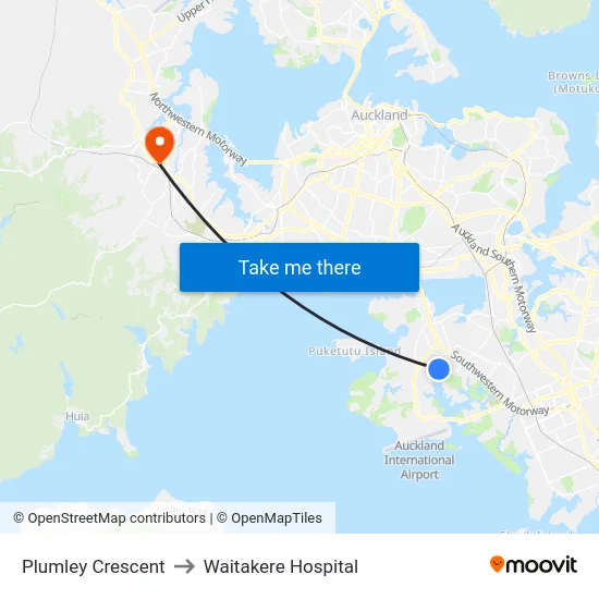 Plumley Crescent to Waitakere Hospital map