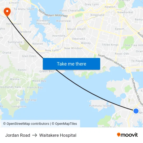 Jordan Road to Waitakere Hospital map
