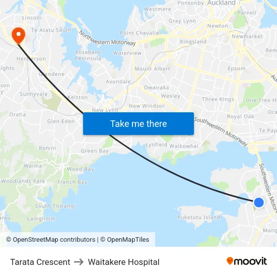 Tarata Crescent to Waitakere Hospital map
