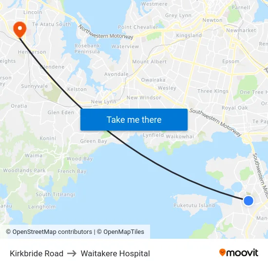 Kirkbride Road to Waitakere Hospital map