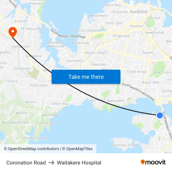 Coronation Road to Waitakere Hospital map