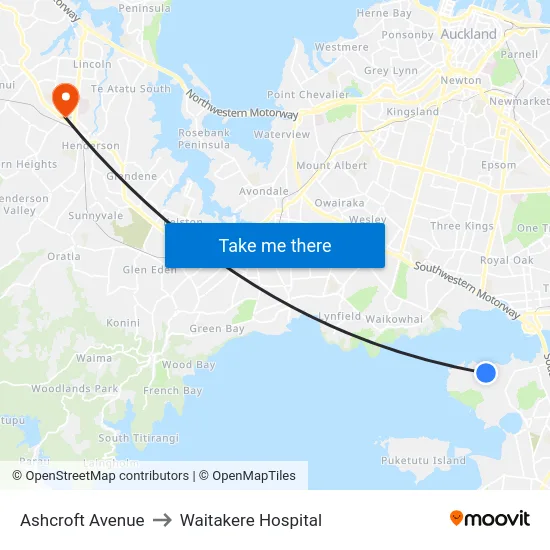 Ashcroft Avenue to Waitakere Hospital map