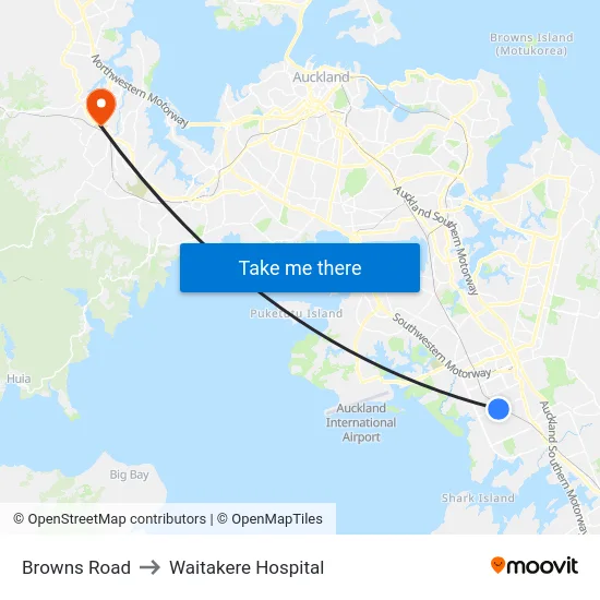 Browns Road to Waitakere Hospital map