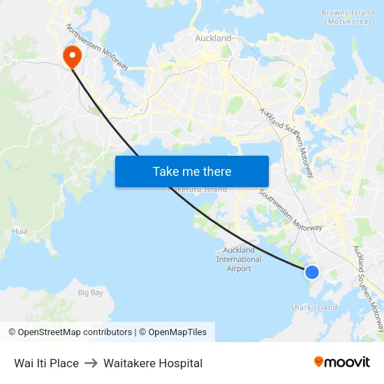 Wai Iti Place to Waitakere Hospital map