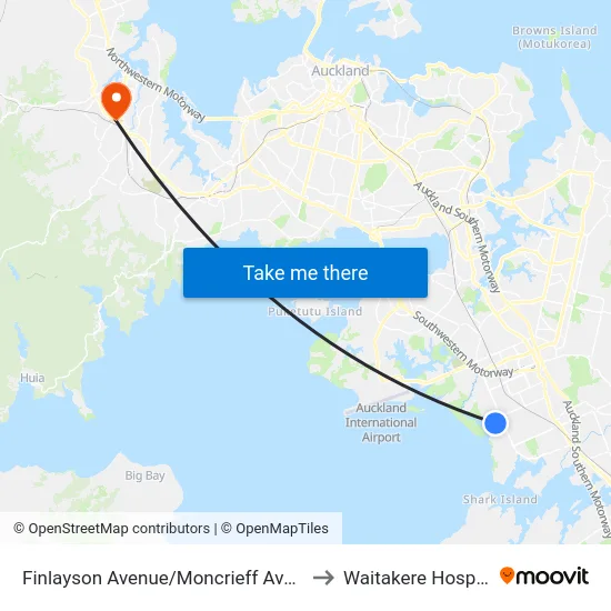 Finlayson Avenue/Moncrieff Avenue to Waitakere Hospital map